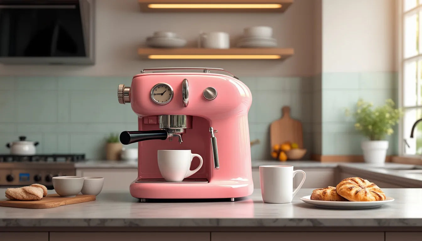 Elevate your kitchen's aesthetic and enjoy your morning brew with a chic pink espresso machine that